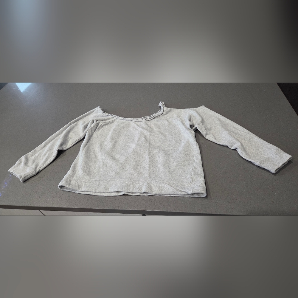 Chaser Off-Shoulder Distressed GRAY Sweater - Picture 7 of 9